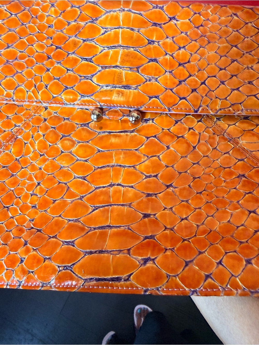 MCM Orange Embossed Leather shoulder Bag - Picture 3 of 14